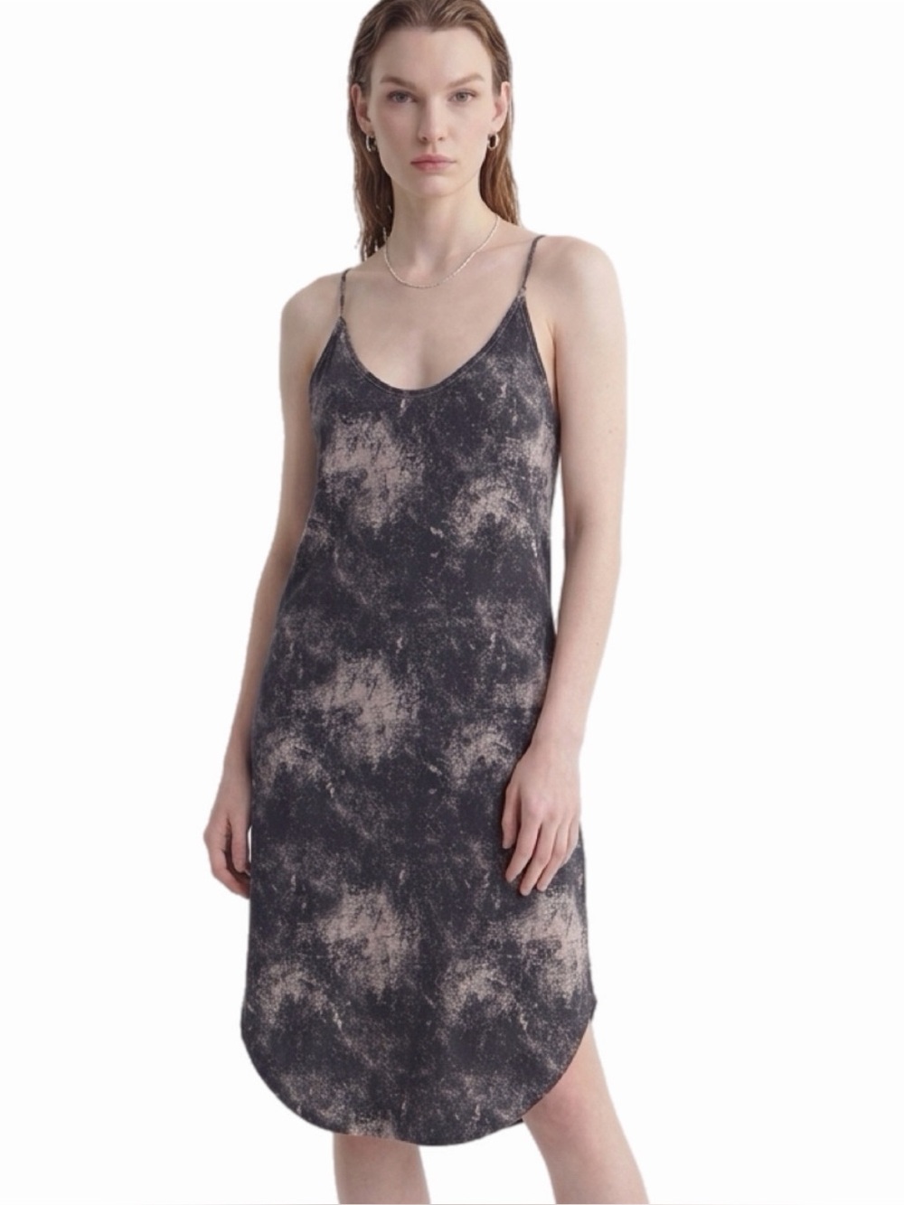HURLEY Abstract Black Gray Strappy Slip Dress Rounded Hem Large